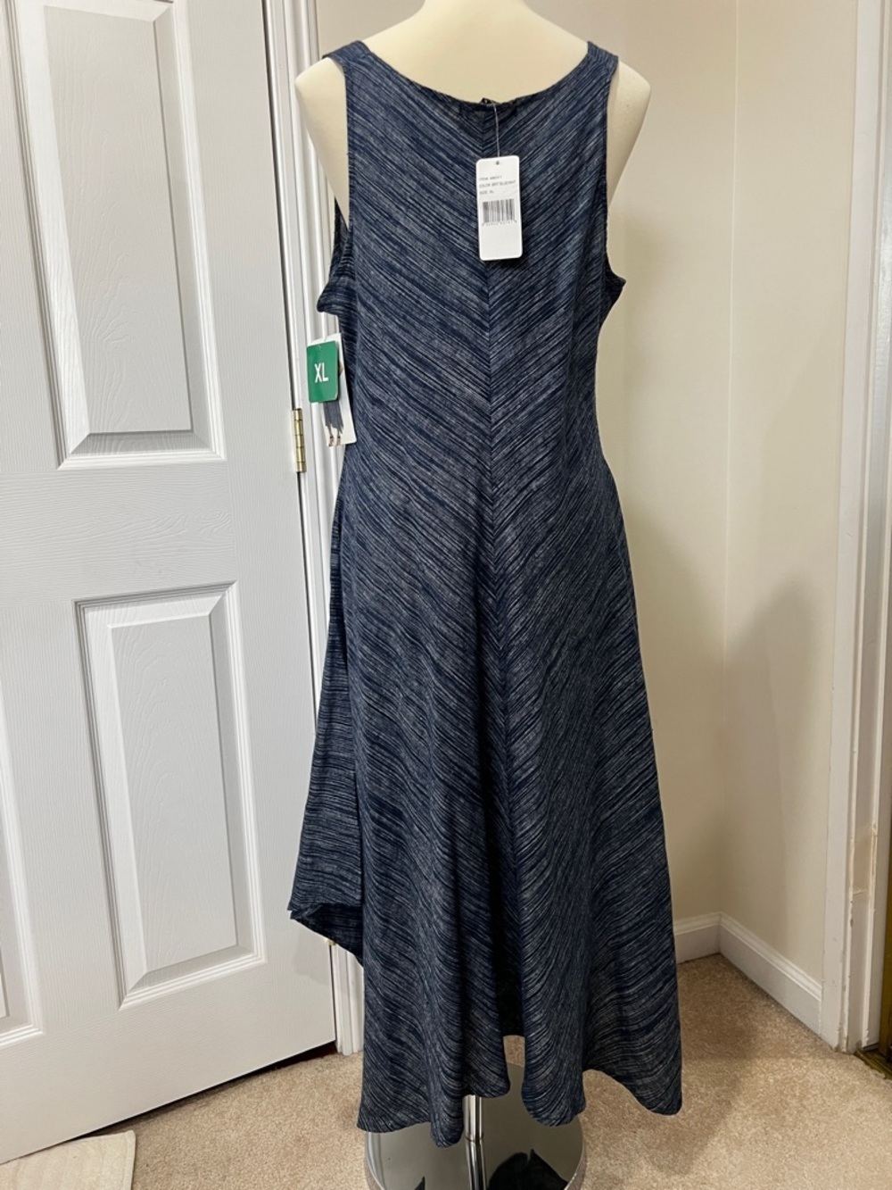 Linen Blend Hanky Hem Blue Heathered Sleeveless Midi Dress Size XL - Picture 2 of 14